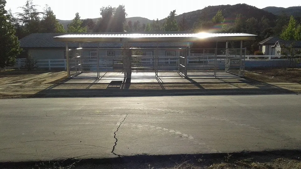 20'D x 36'W Shed Row Cover With Color Roof & Trim And Welded Wire Corrals