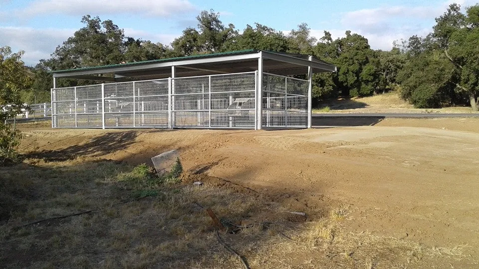 20'D x 36'W Shed Row Cover With Color Roof & Trim And Welded Wire Corrals