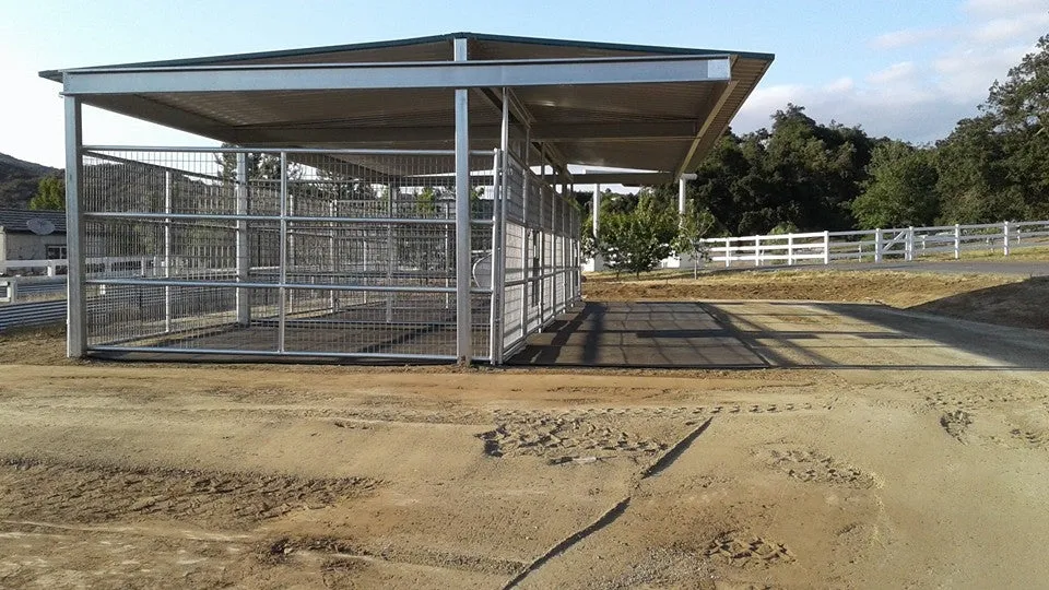 20'D x 36'W Shed Row Cover With Color Roof & Trim And Welded Wire Corrals