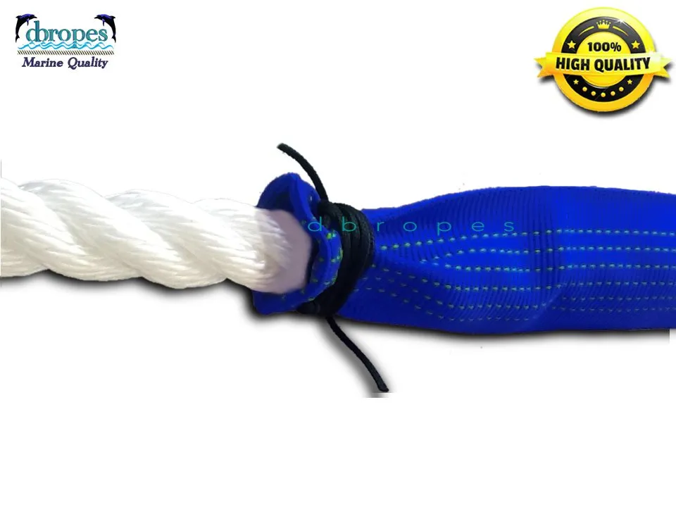 3/4" X 15' Three Strand Mooring Pendant 100% Nylon Rope With Blue Chafe Guard Without Thimble . (TS 13800 Lbs.) Made in USA. FREE EXPEDITED SHIPPING