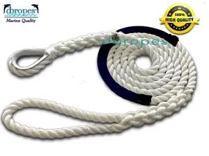 5/8" X 6' Three Strand Mooring Pendant 100% Nylon Rope with Thimble and Chafe Guard. Made in USA.