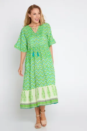 Alex Midi Dress - Lime Zigzag