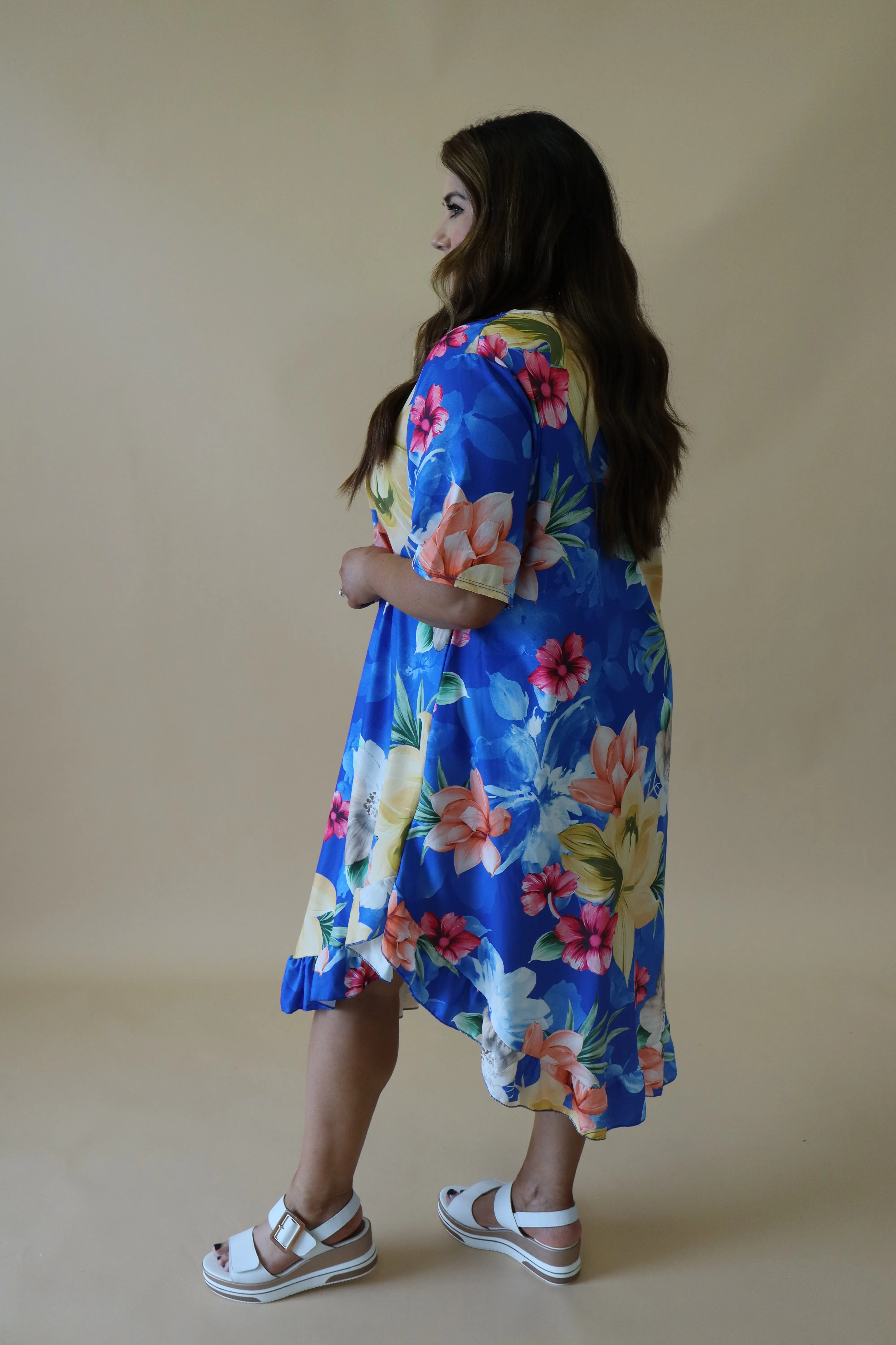 Angie Floral Dress in Royal Blue