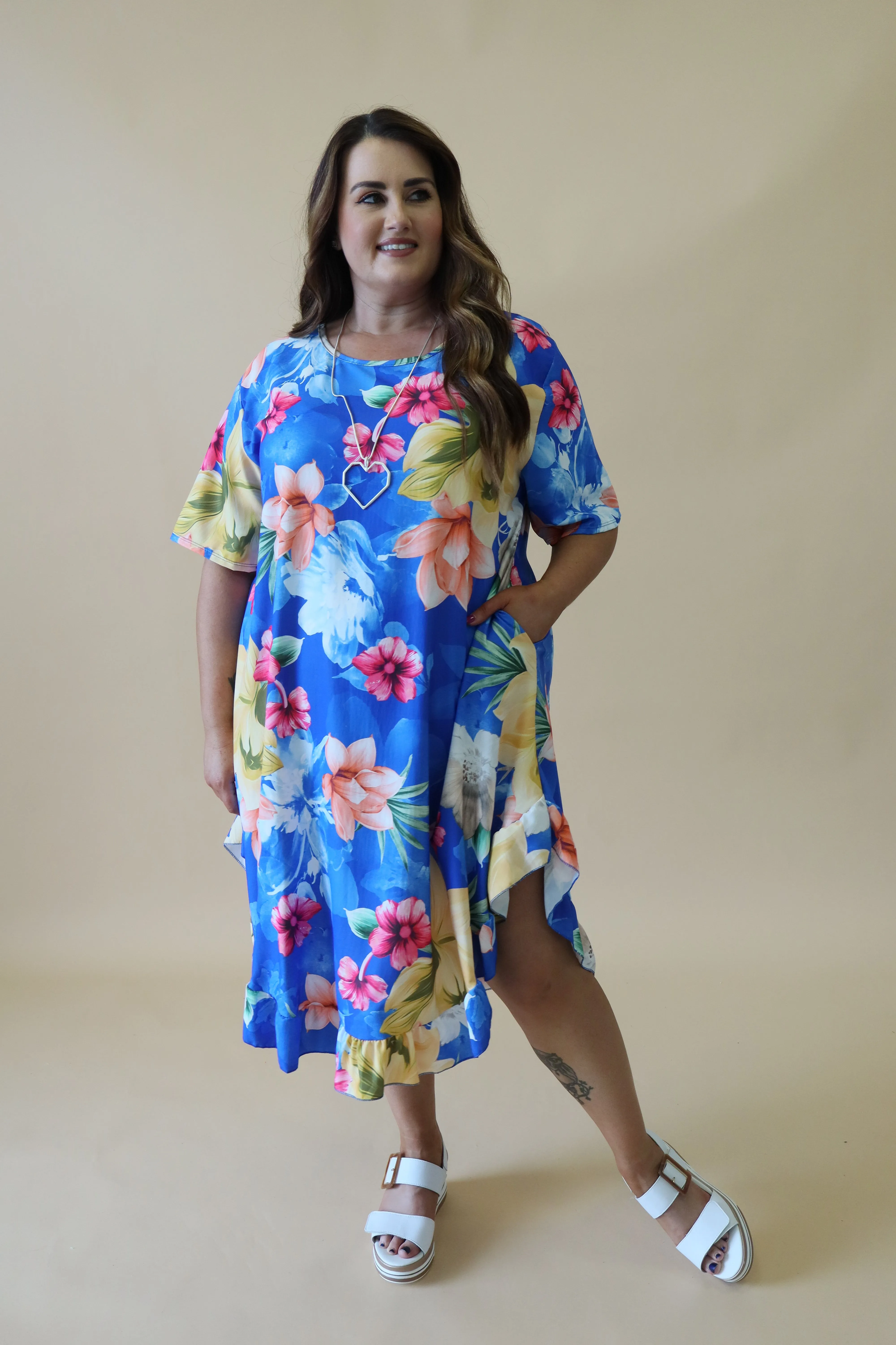 Angie Floral Dress in Royal Blue