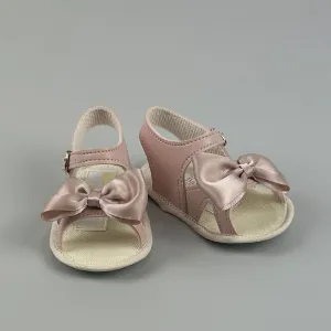 Baby Girl Pram Sandals - With Dusky Pink Satin Bow