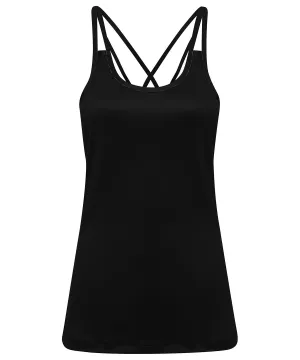 Black - Women's TriDri® 'laser cut' spaghetti strap vest