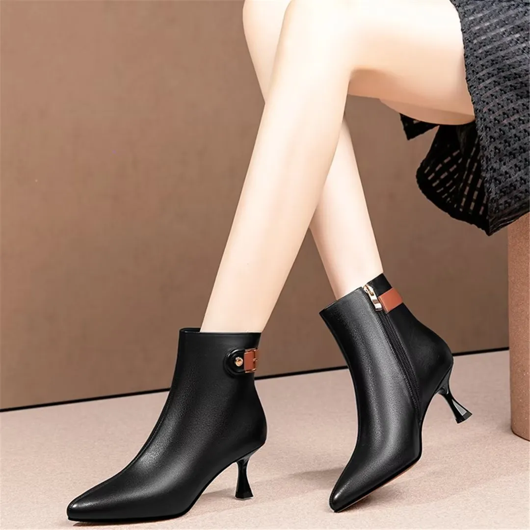 CowHide Chic Pointed-Toe Luxury Winter Boots