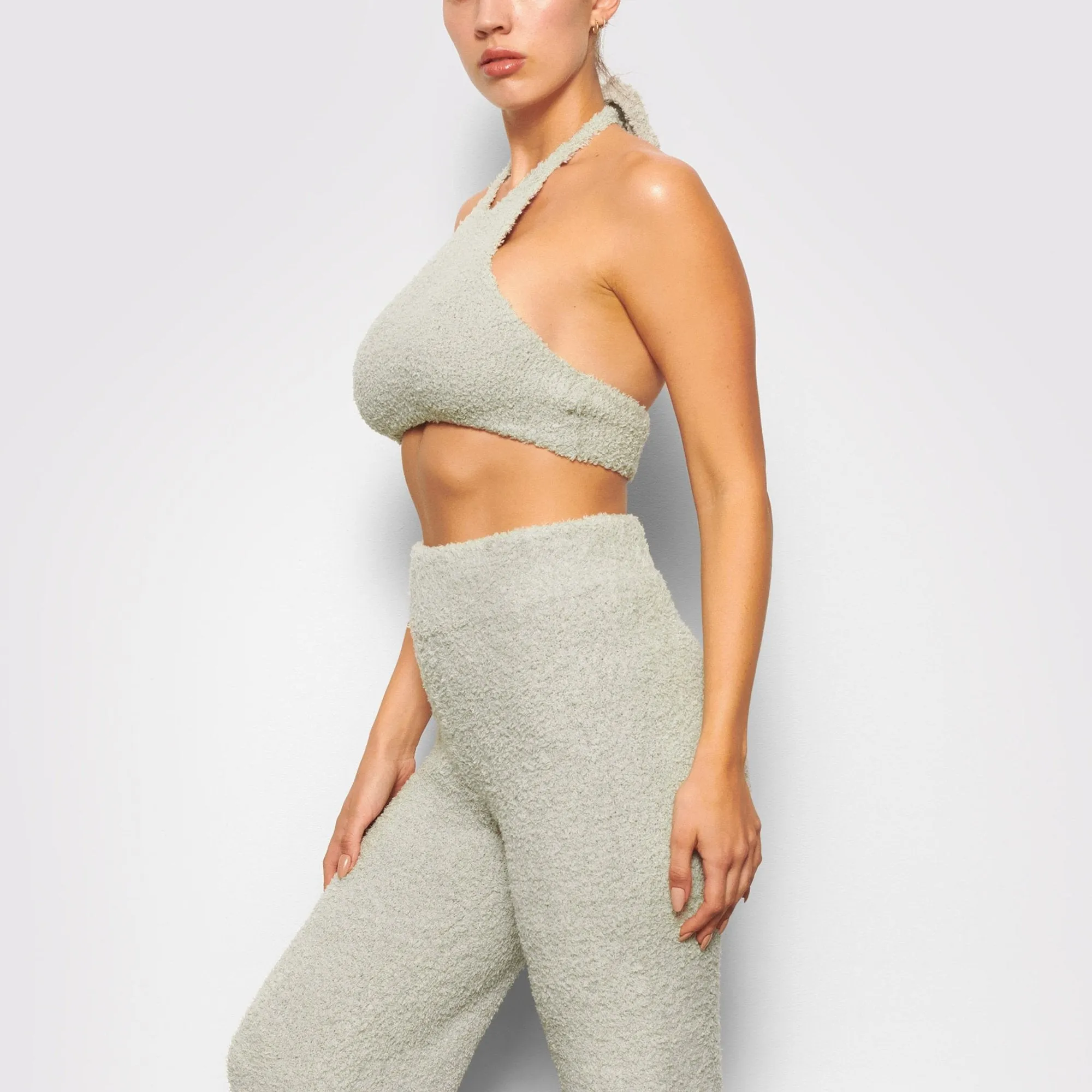 COZY KNIT HALTER BRA TOP | AQUA