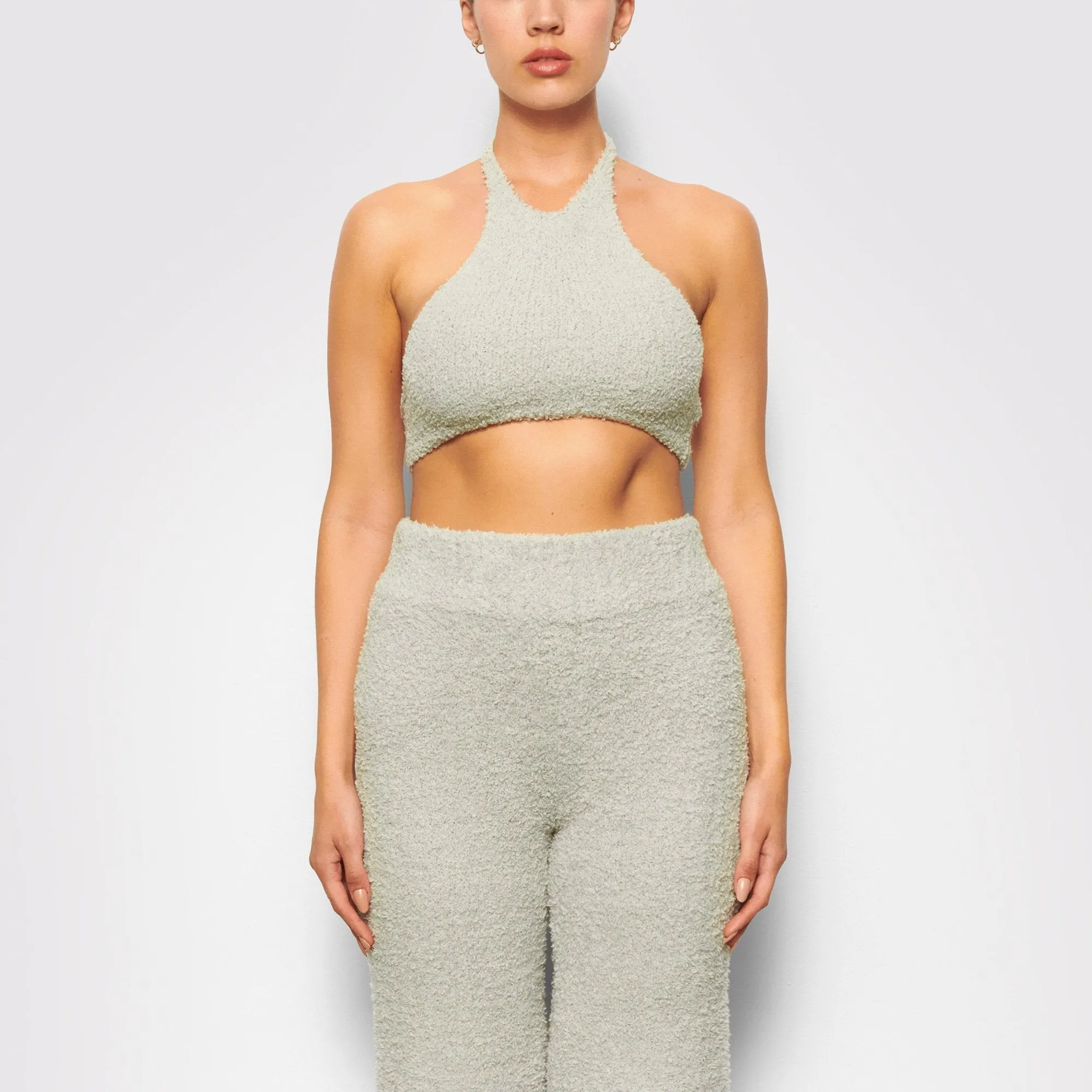 COZY KNIT HALTER BRA TOP | AQUA