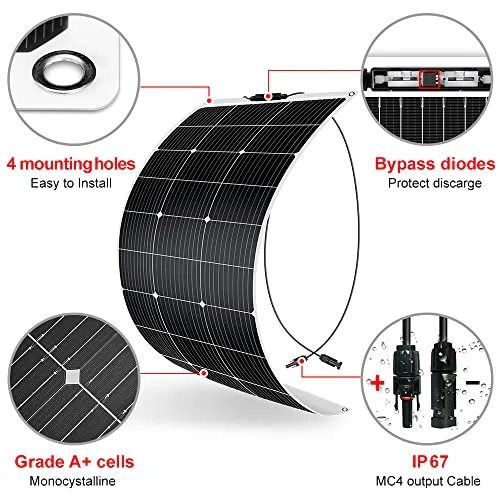 DOKIO Semi-Flexible 2x100W(200W) 12V Solar Panel Lightweight Monocrystalline for Caravan RV Boat Camper