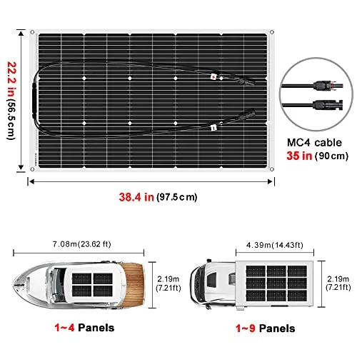 DOKIO Semi-Flexible 2x100W(200W) 12V Solar Panel Lightweight Monocrystalline for Caravan RV Boat Camper