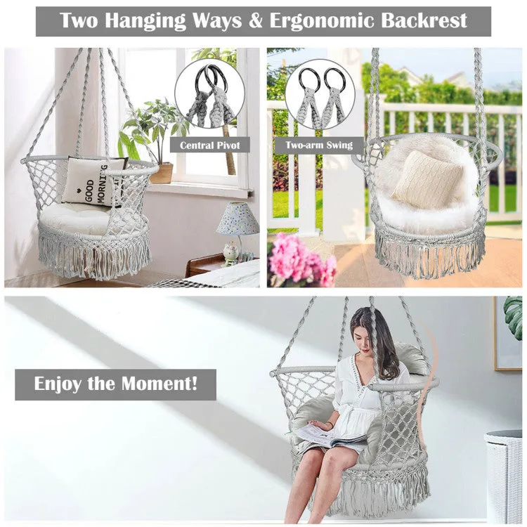 Hanging Hammock Chair with 330 Pounds Capacity and Cotton Rope Handwoven Tassels Design