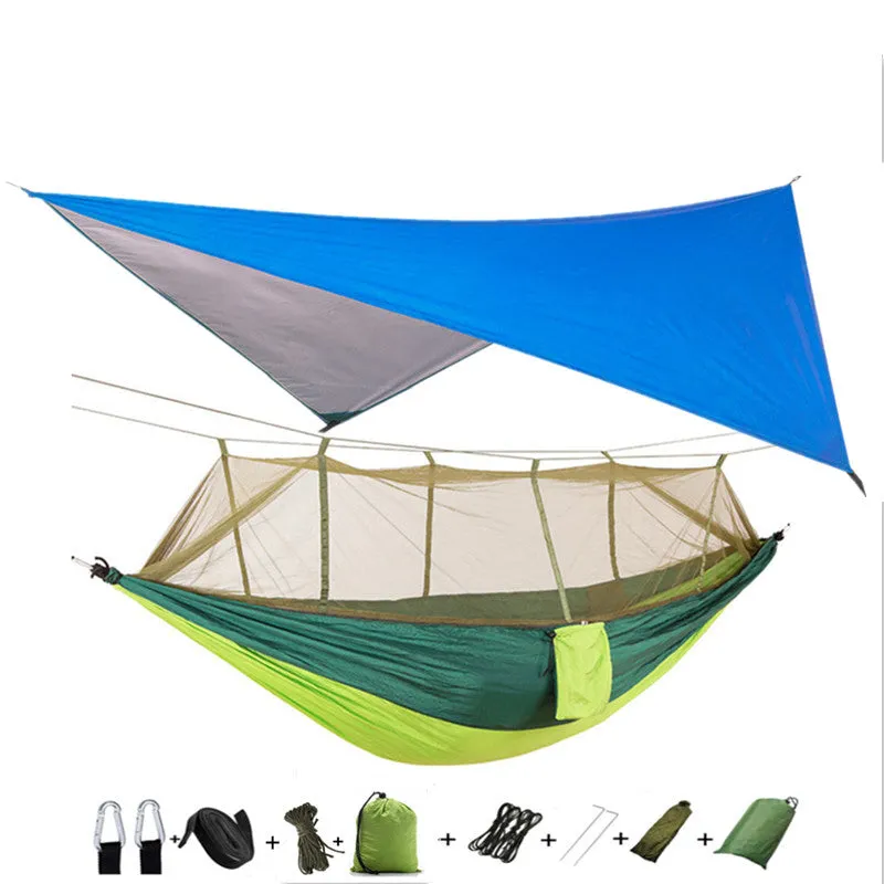 Lightweight Portable Camping Hammock and Tent Awning Rain Fly Tarp Waterproof Mosquito Net Hammock Canopy 210T Nylon Hammocks