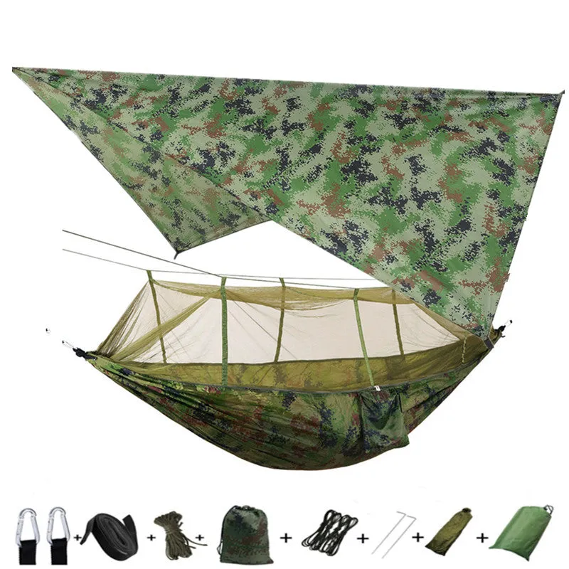 Lightweight Portable Camping Hammock and Tent Awning Rain Fly Tarp Waterproof Mosquito Net Hammock Canopy 210T Nylon Hammocks