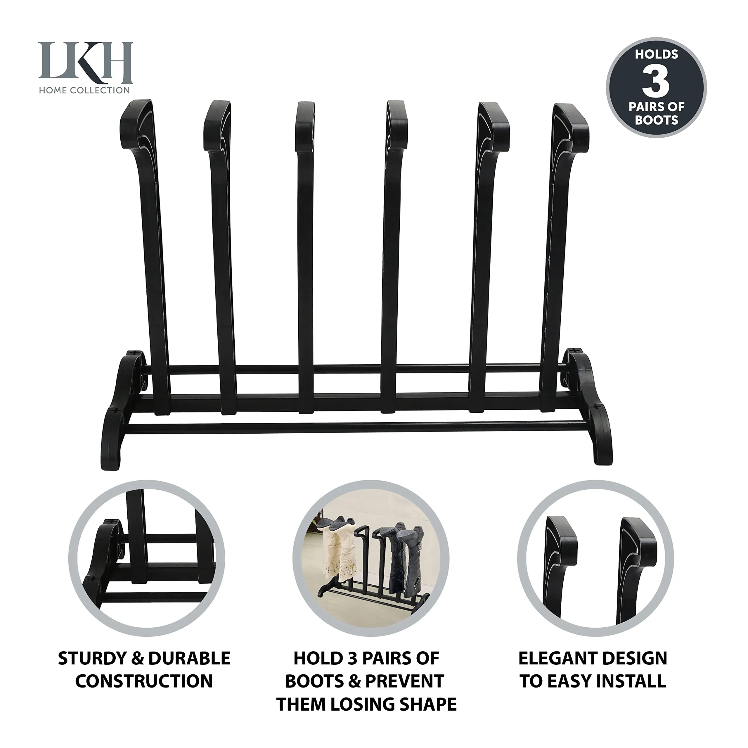 LKH Welly Boot Rack Holds 3 Pairs Free Standing Artistic Rack With Swirls Shape Wellington Boot Stand Organiser For Bedroom Hallway Indoor & Outdoor Easy To Assemble