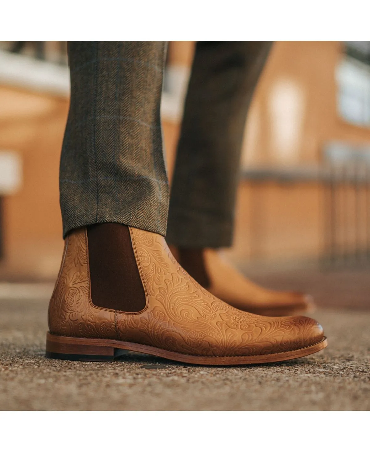 Men's Jude Leather Chelsea Boots with Floral Taft Embossing