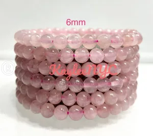 Natural Rose Quartz 6mm Stone Beads 7.5” Crystal Healing Stretch Bracelet