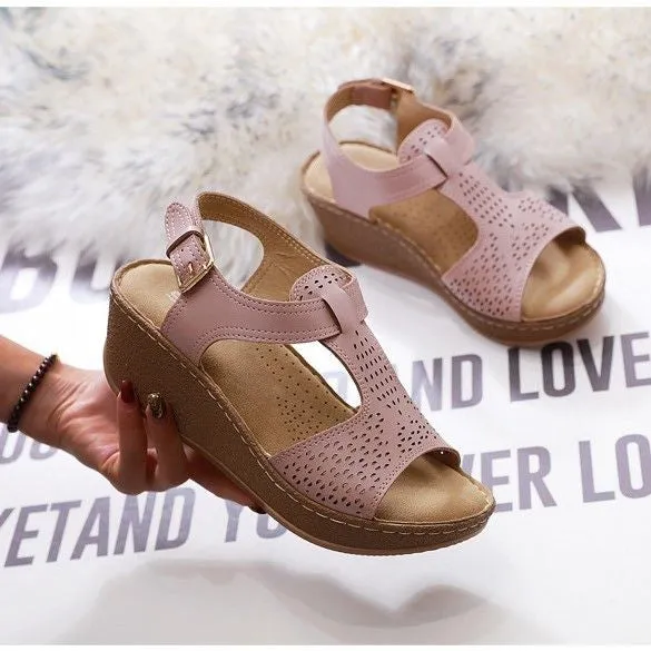 OCW Wedge Leather Sandals For Women Casual Breathable Hollow Out