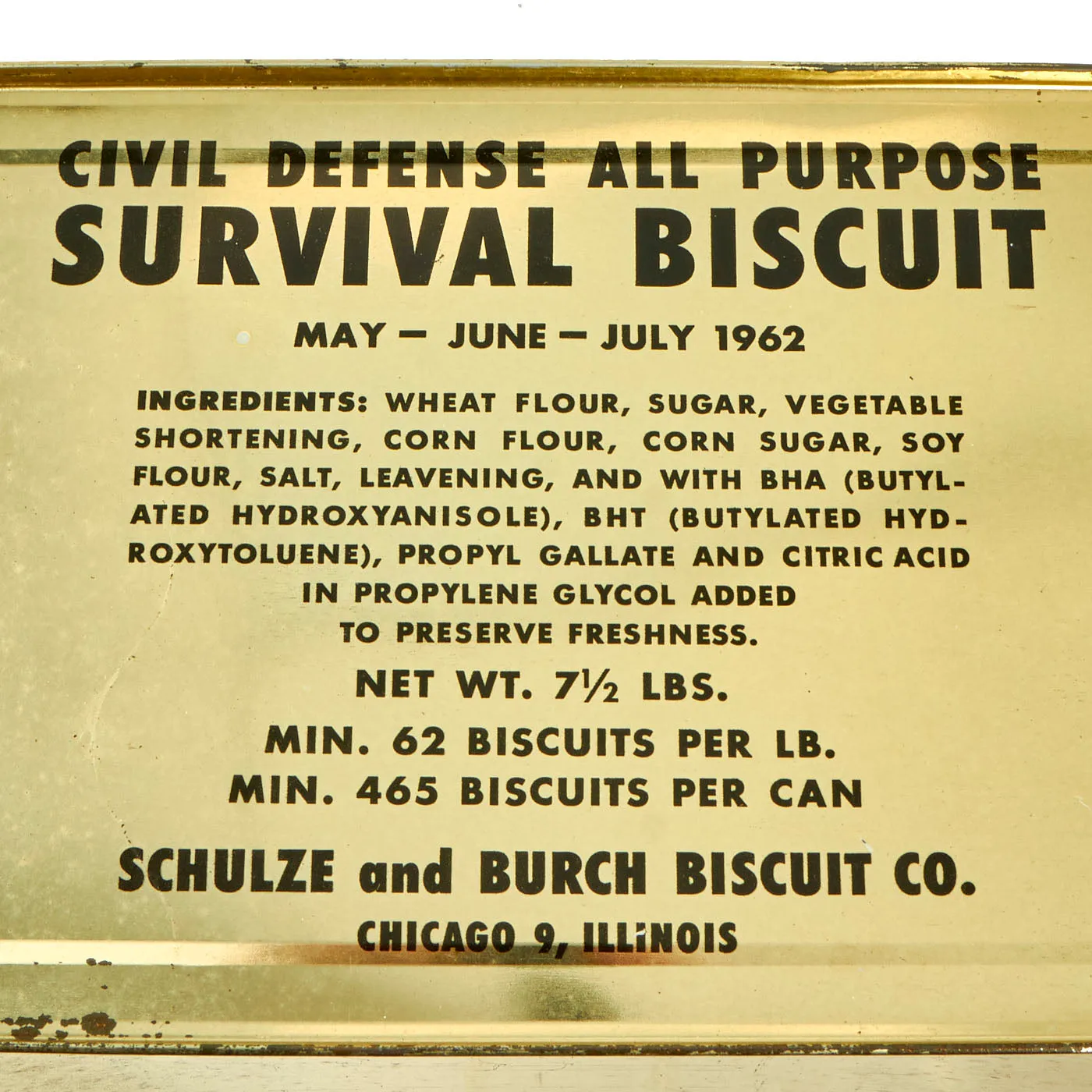 Original U.S. Vietnam War Era / Cold War Era Civil Defense All Purpose Survival Biscuits Dated “May - June - July 1962” - 13” x 8 ⅝” x 5 ¾”