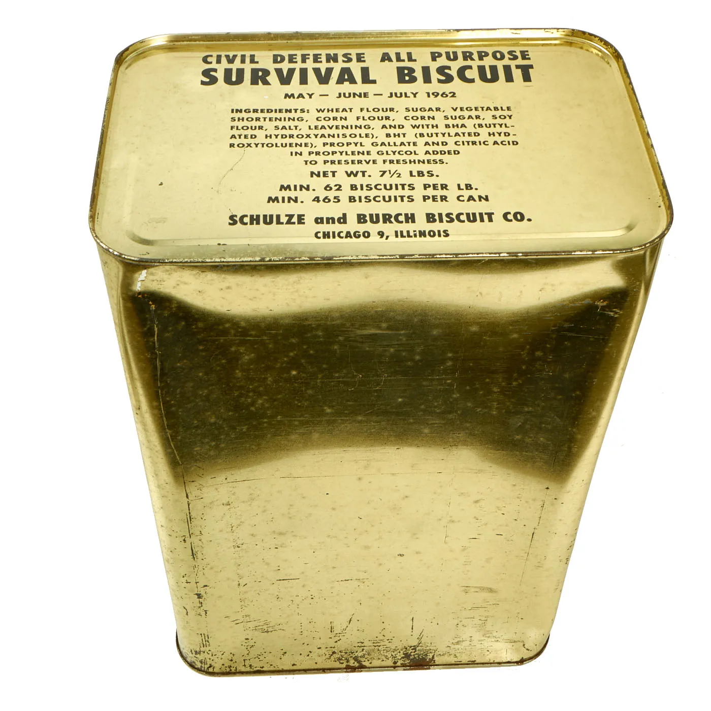 Original U.S. Vietnam War Era / Cold War Era Civil Defense All Purpose Survival Biscuits Dated “May - June - July 1962” - 13” x 8 ⅝” x 5 ¾”