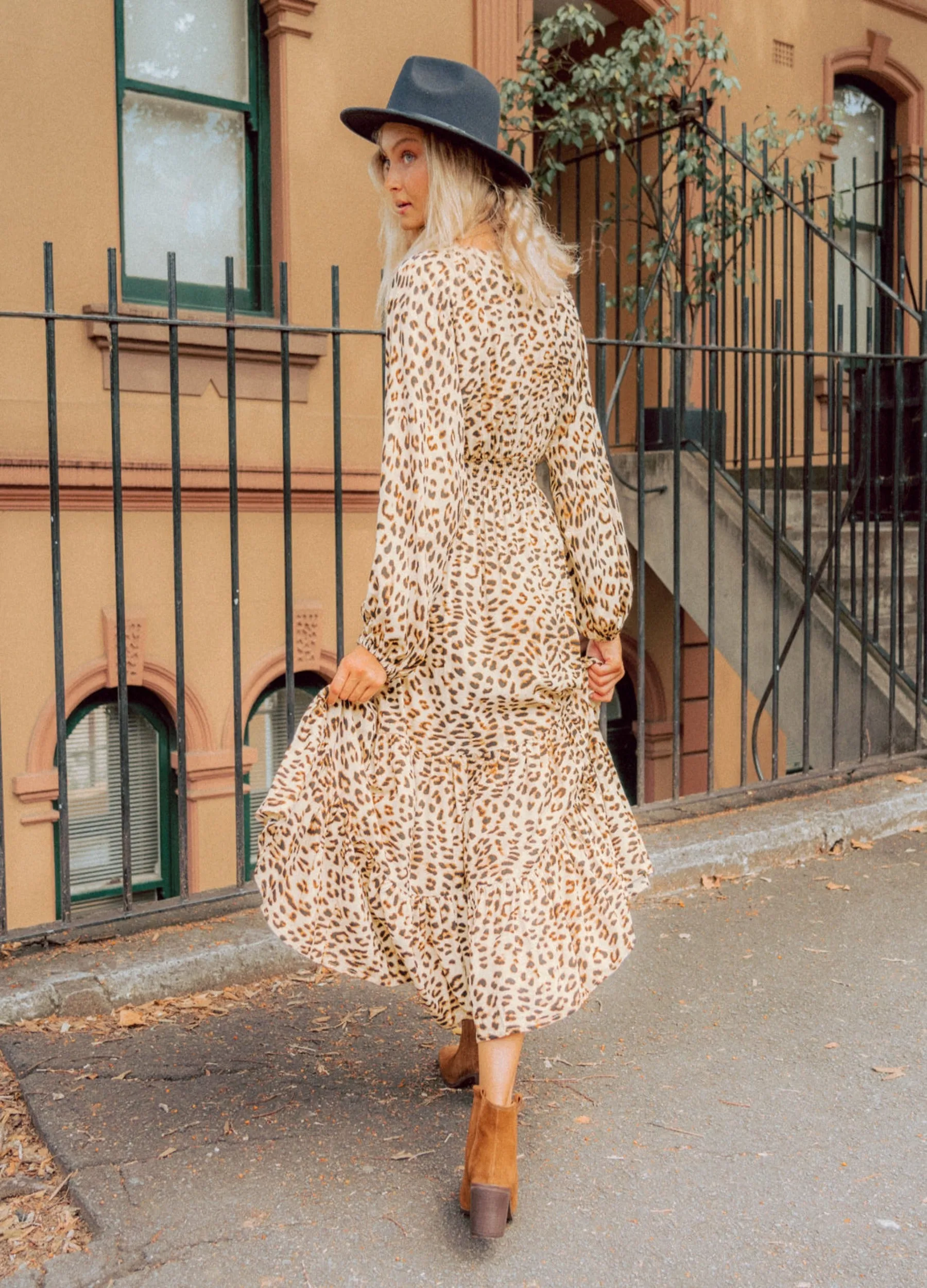 Paper Heart - Long Sleeve Animal Print Maxi Dress Lara