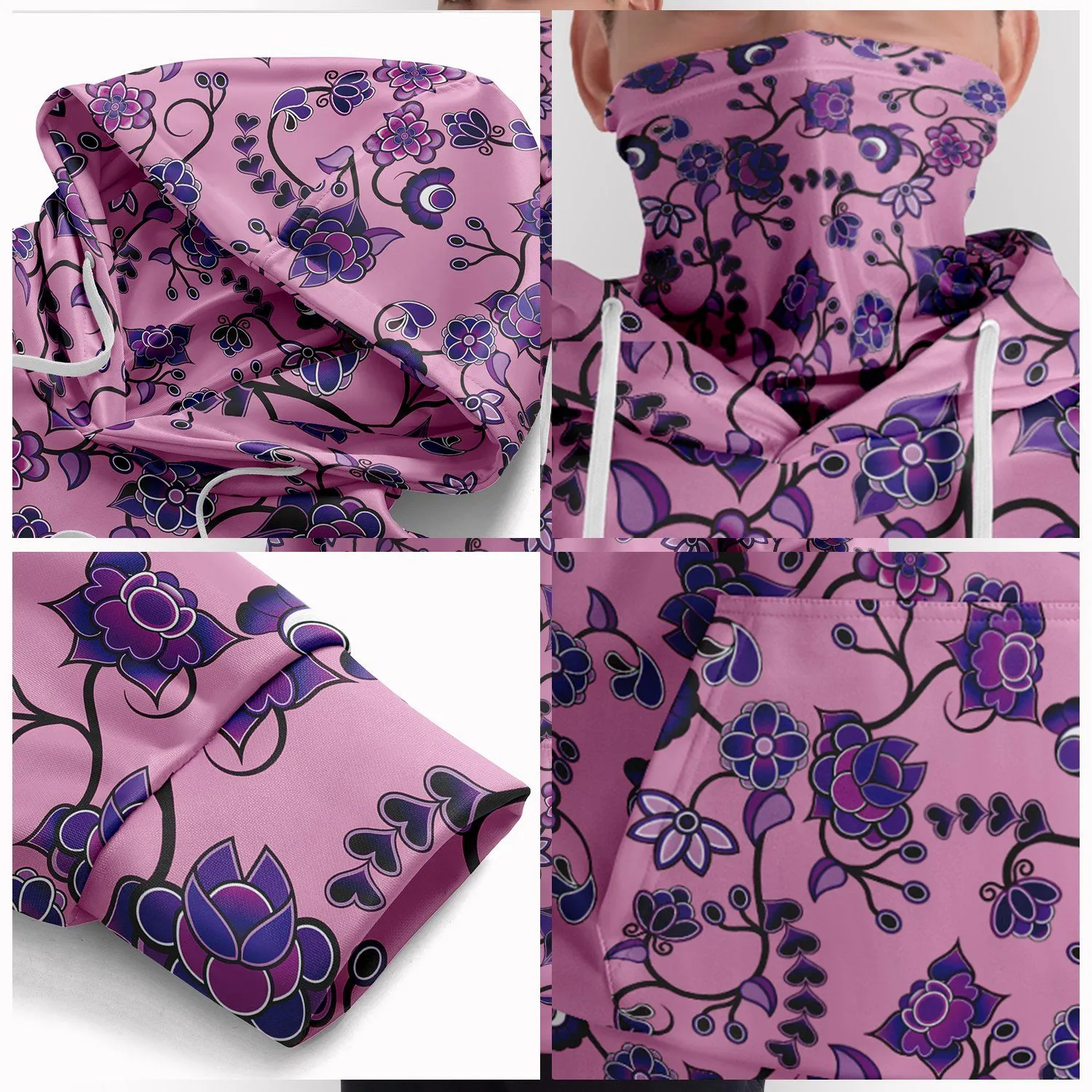 Purple Floral Amour Hoodie with Face Cover