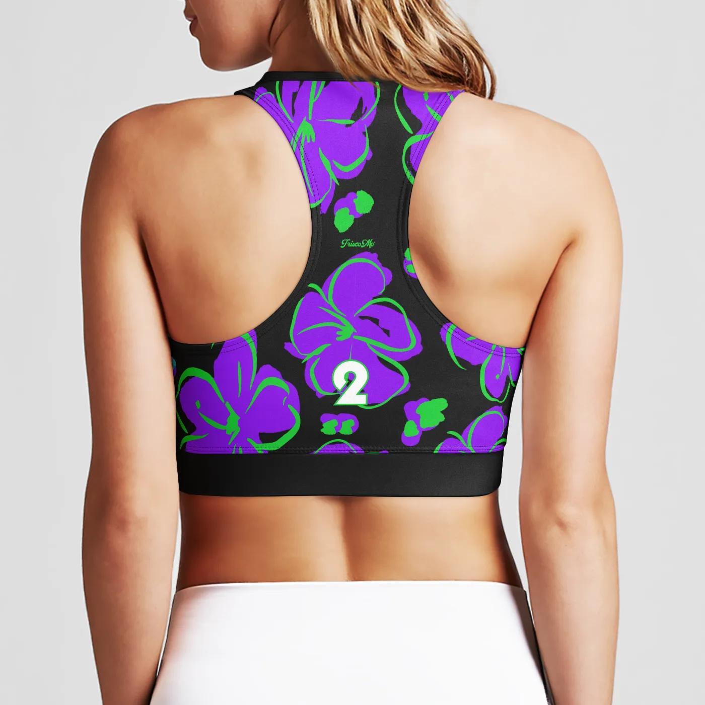 Purple Plumeria Custom Front Zipper Sports Bra