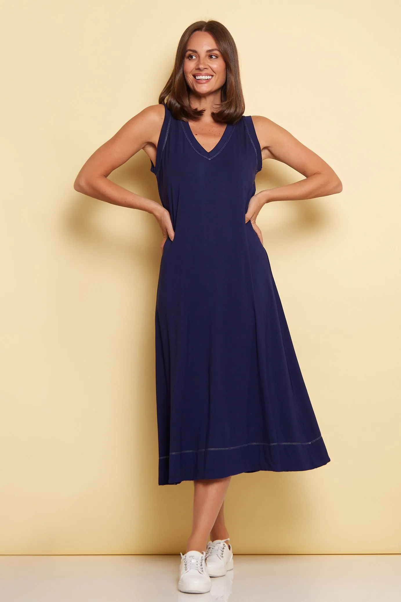 Sleeveless Hayley Stitch Dress - Navy