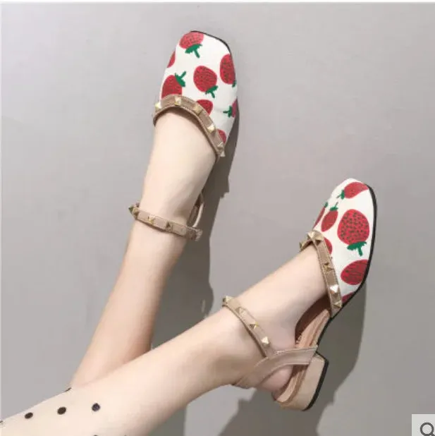 Sohiwoo Summer flat sandals female fairy low-heeled studded Roman shoes kawaii girl cosplay shoes comfortable women shoes loli cos