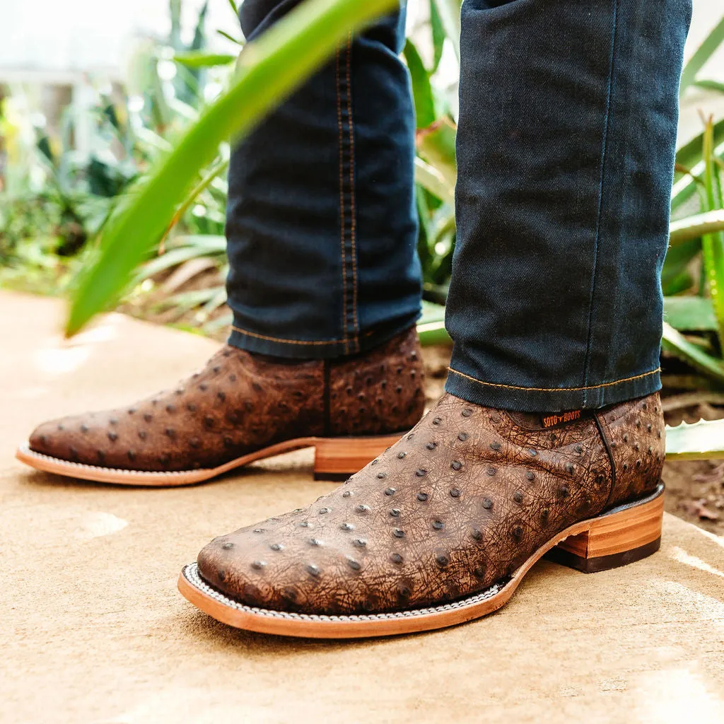 Soto Boots Mens Out of the Wild Brown Ostrich Print Boots H50031