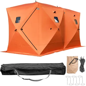 versatile 8 Person Ice Fishing Shelter, Pop-Up Portable Insulated Ice Fishing Tent, Waterproof Oxford Fabric Orange