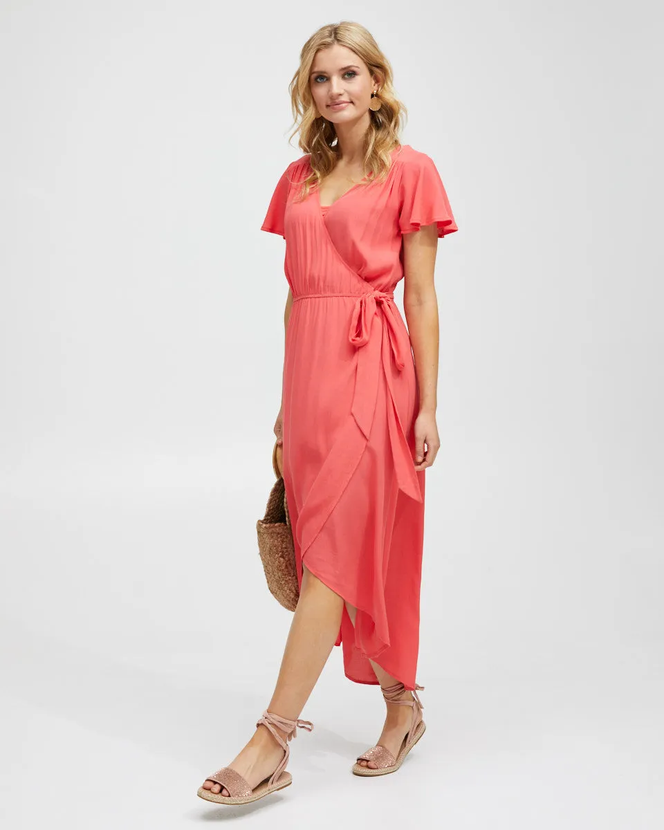 Wrap Nursing Dress - Watermelon Red