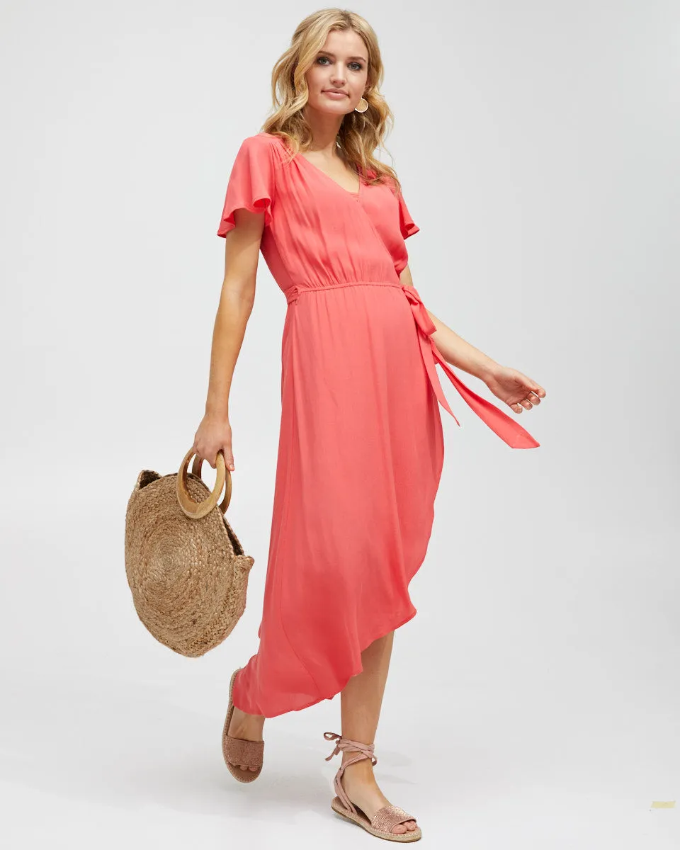 Wrap Nursing Dress - Watermelon Red